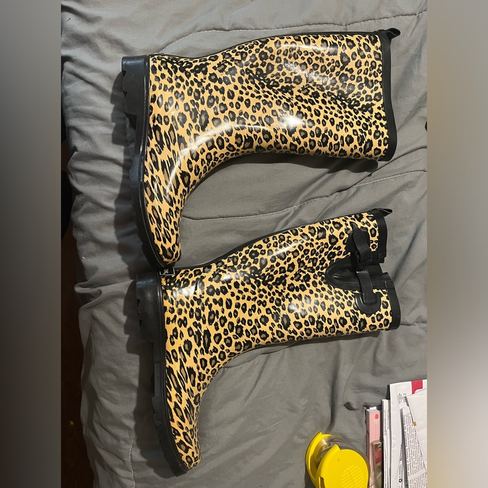 Leopard print ladies rain boots